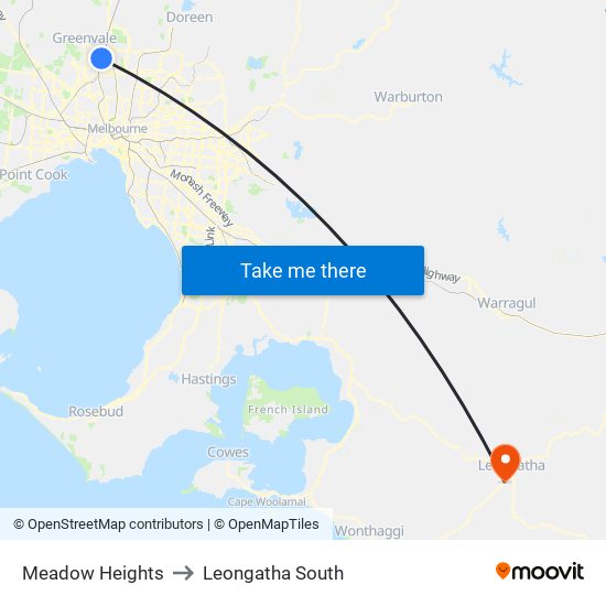 Meadow Heights to Leongatha South map