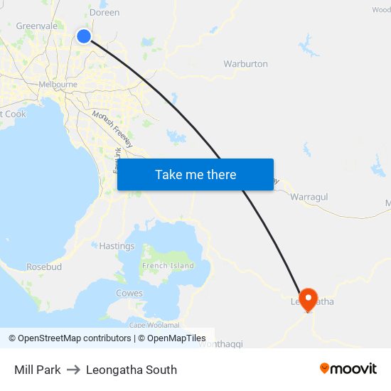 Mill Park to Leongatha South map