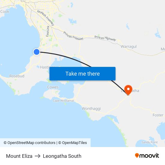 Mount Eliza to Leongatha South map