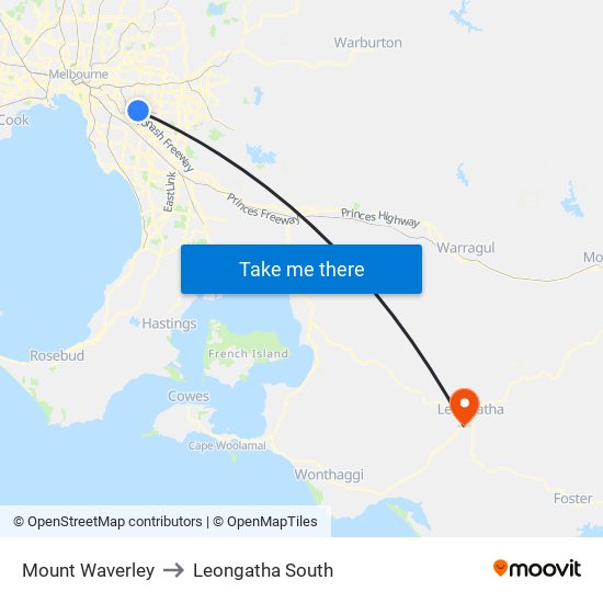 Mount Waverley to Leongatha South map