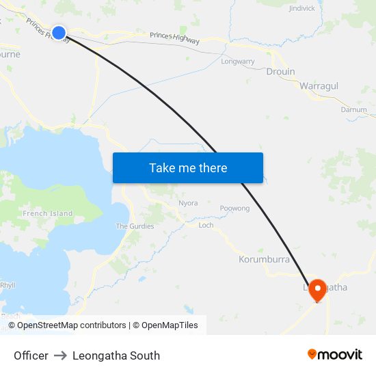 Officer to Leongatha South map