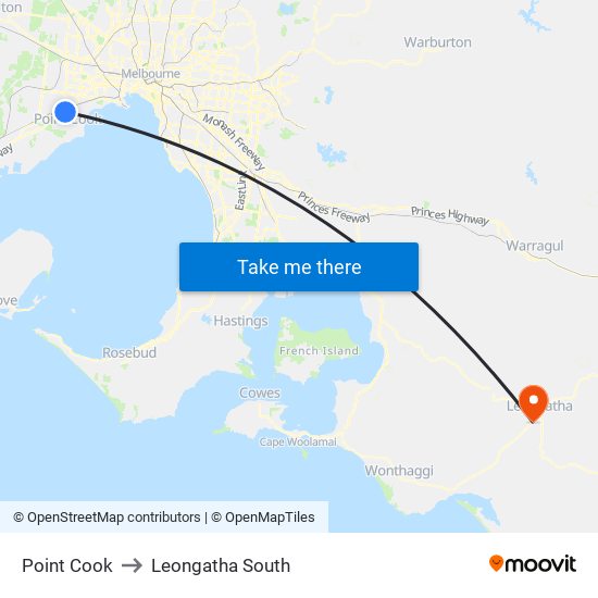 Point Cook to Leongatha South map
