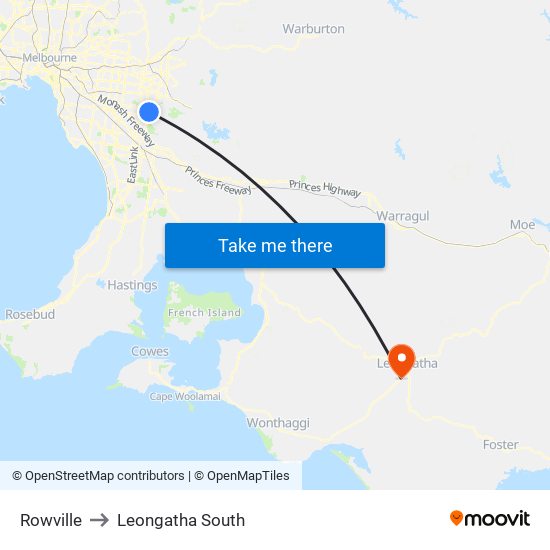 Rowville to Leongatha South map