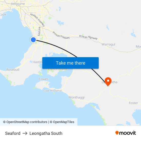 Seaford to Leongatha South map