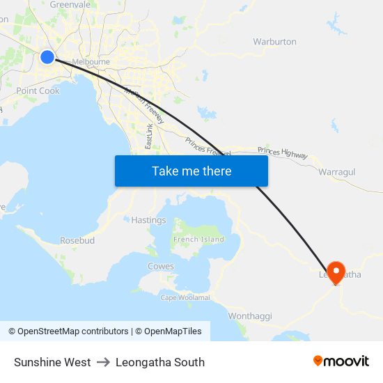 Sunshine West to Leongatha South map