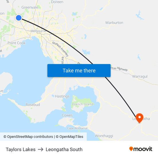 Taylors Lakes to Leongatha South map