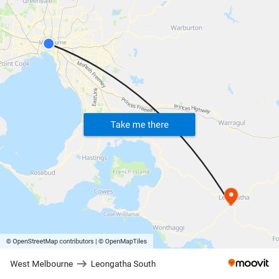 West Melbourne to Leongatha South map