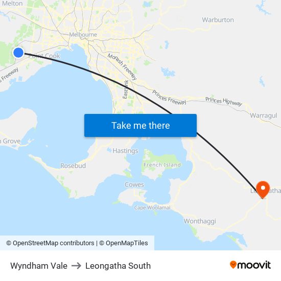 Wyndham Vale to Leongatha South map