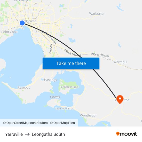 Yarraville to Leongatha South map