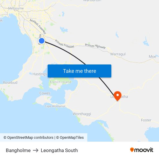 Bangholme to Leongatha South map
