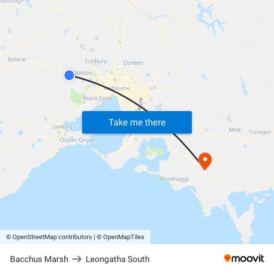 Bacchus Marsh to Leongatha South map