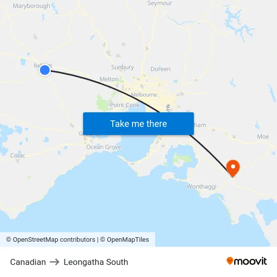 Canadian to Leongatha South map