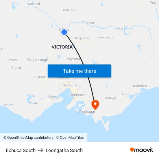 Echuca South to Leongatha South map