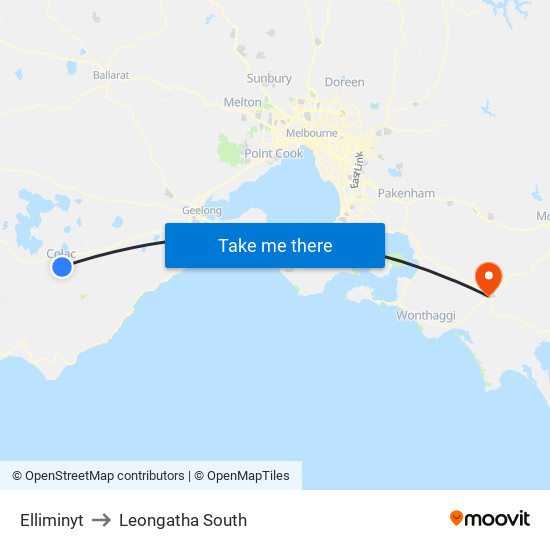 Elliminyt to Leongatha South map
