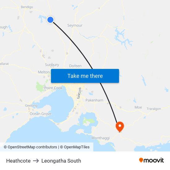 Heathcote to Leongatha South map