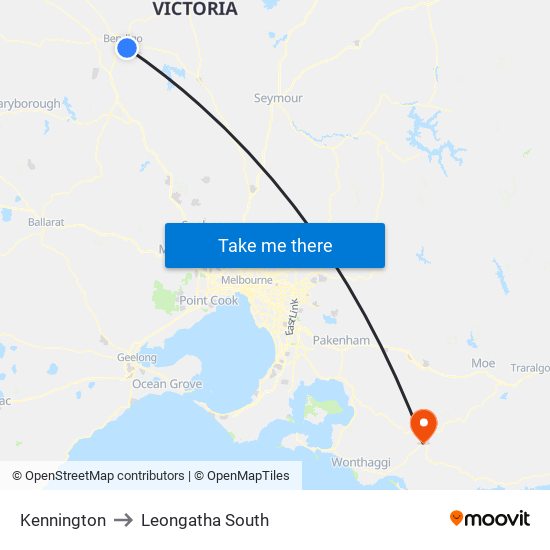 Kennington to Leongatha South map