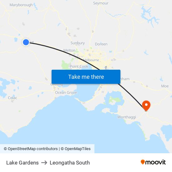 Lake Gardens to Leongatha South map