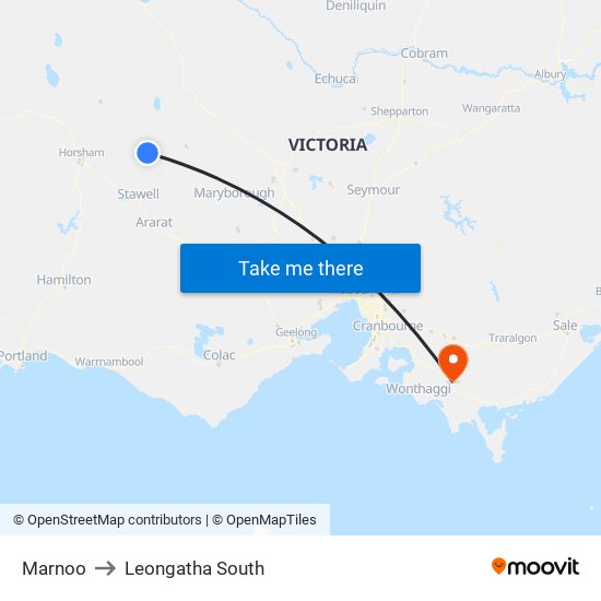 Marnoo to Leongatha South map