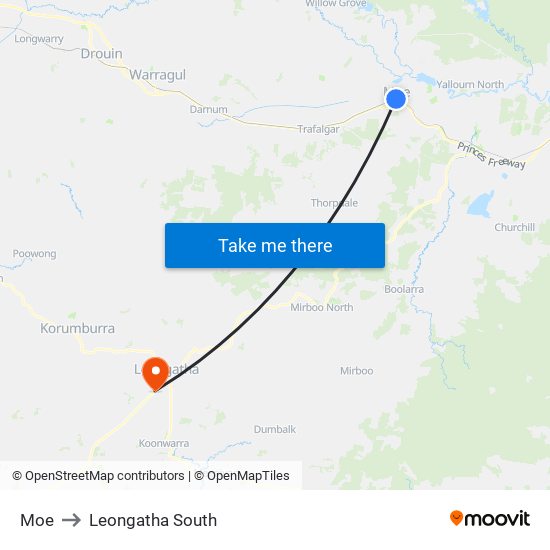 Moe to Leongatha South map