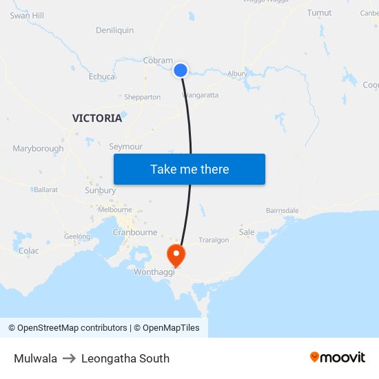 Mulwala to Leongatha South map