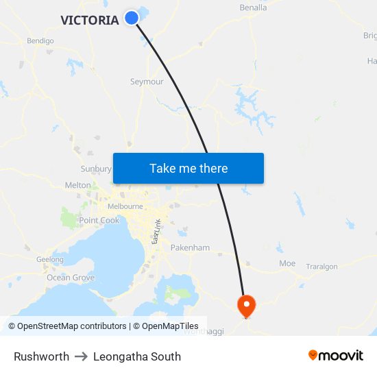 Rushworth to Leongatha South map