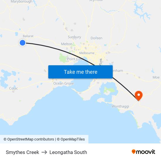 Smythes Creek to Leongatha South map