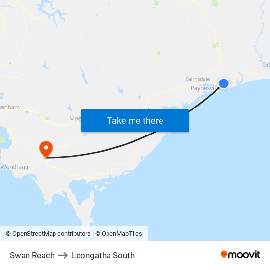 Swan Reach to Leongatha South map