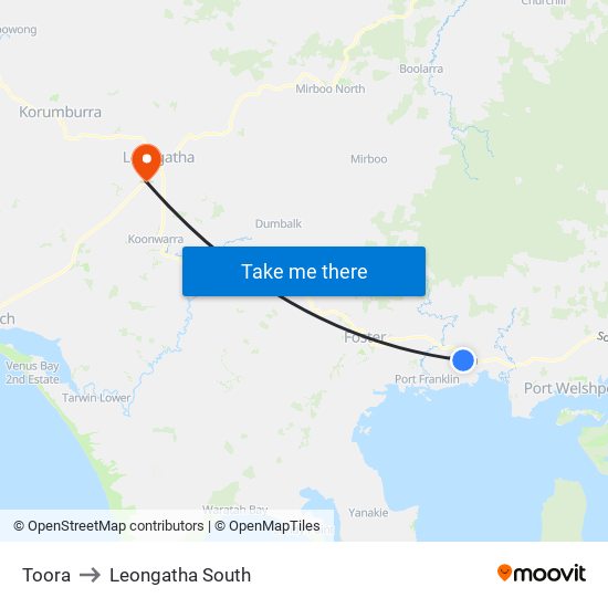 Toora to Leongatha South map