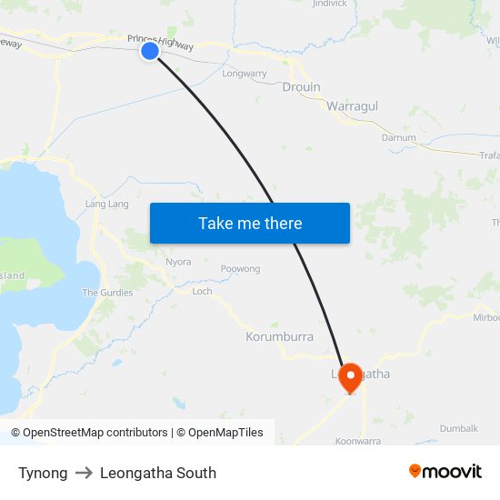 Tynong to Leongatha South map