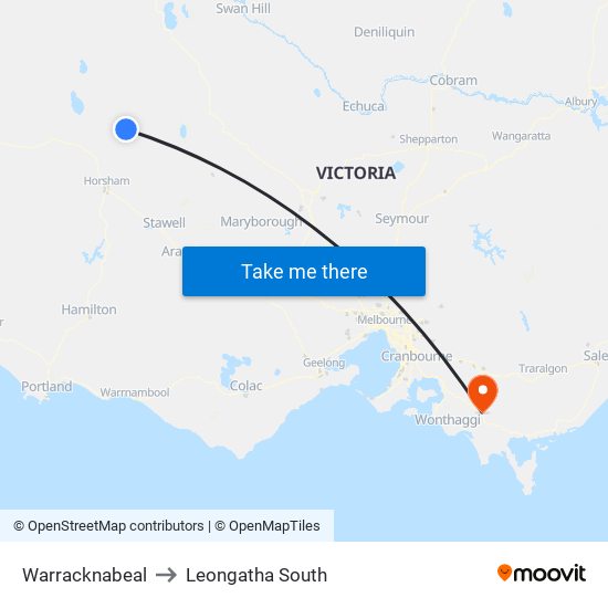 Warracknabeal to Leongatha South map