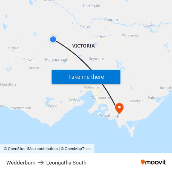 Wedderburn to Leongatha South map