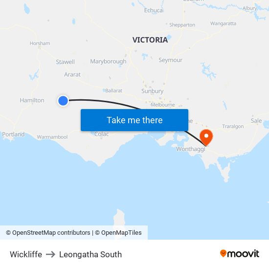 Wickliffe to Leongatha South map