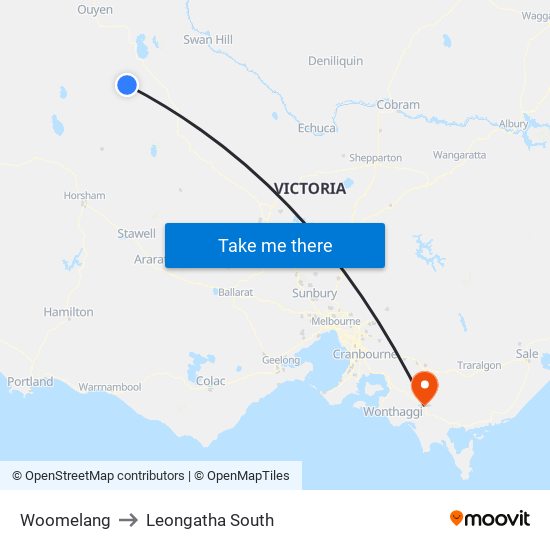 Woomelang to Leongatha South map