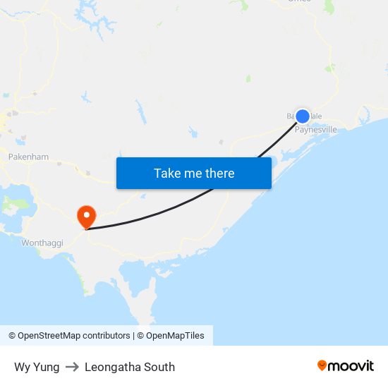 Wy Yung to Leongatha South map