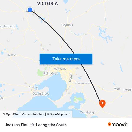 Jackass Flat to Leongatha South map