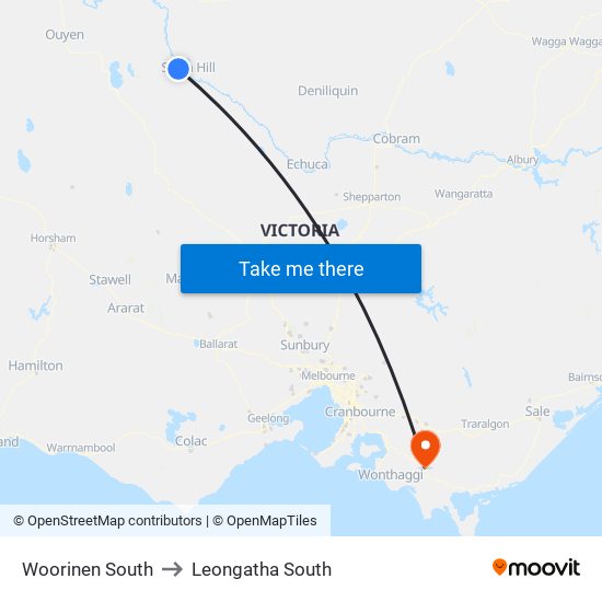 Woorinen South to Leongatha South map