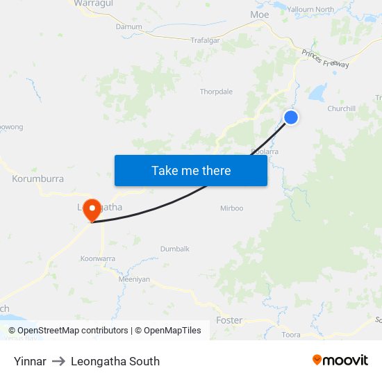 Yinnar to Leongatha South map