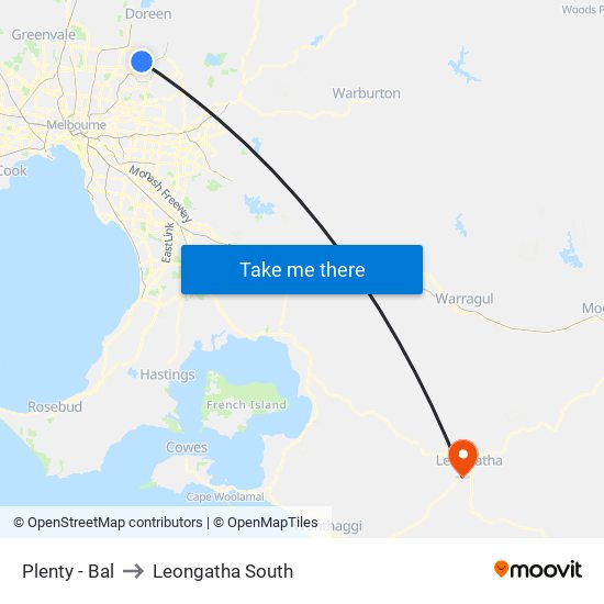 Plenty - Bal to Leongatha South map