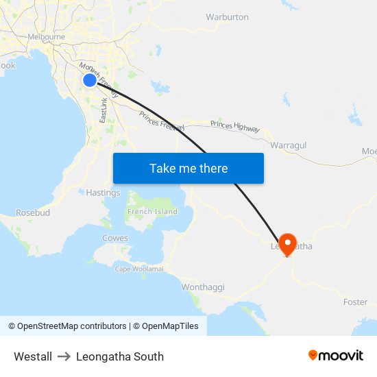 Westall to Leongatha South map