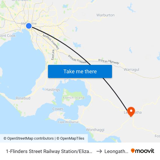 1-Flinders Street Railway Station/Elizabeth St (Melbourne City) to Leongatha South map