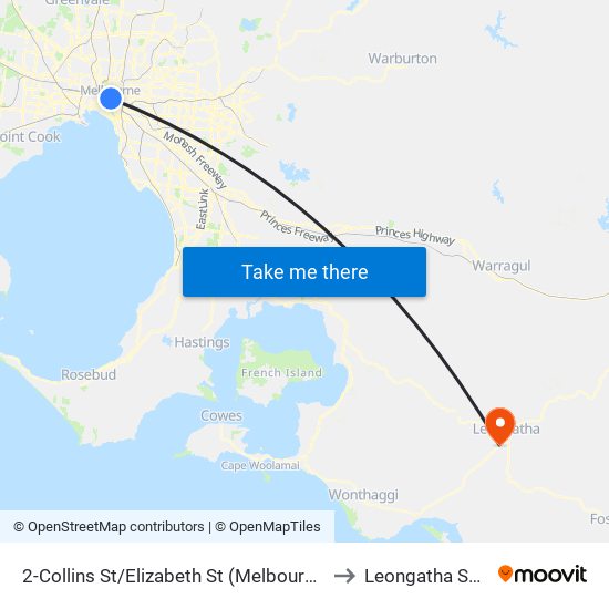 2-Collins St/Elizabeth St (Melbourne City) to Leongatha South map