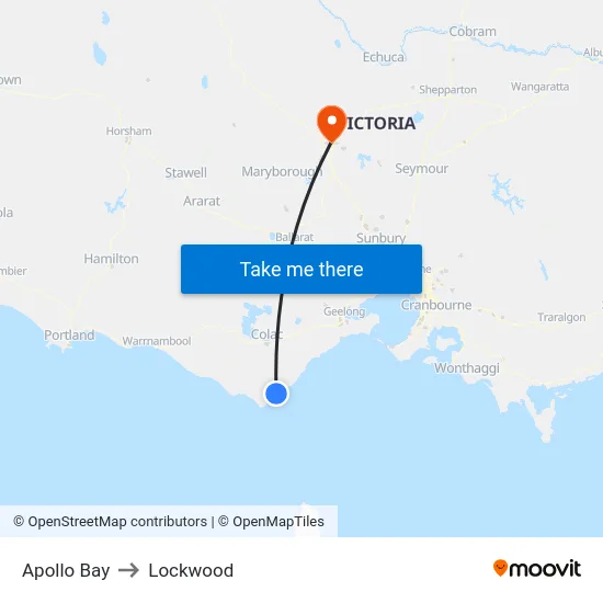Apollo Bay to Lockwood map