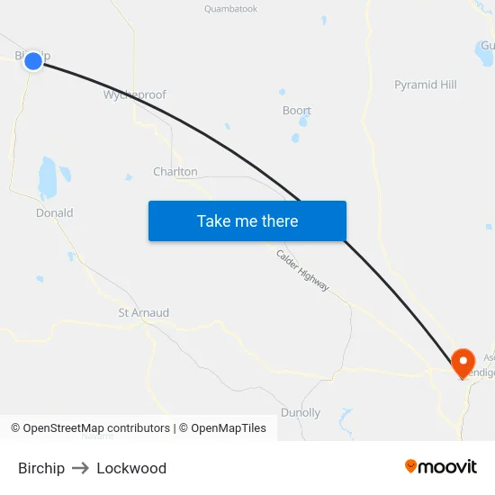 Birchip to Lockwood map