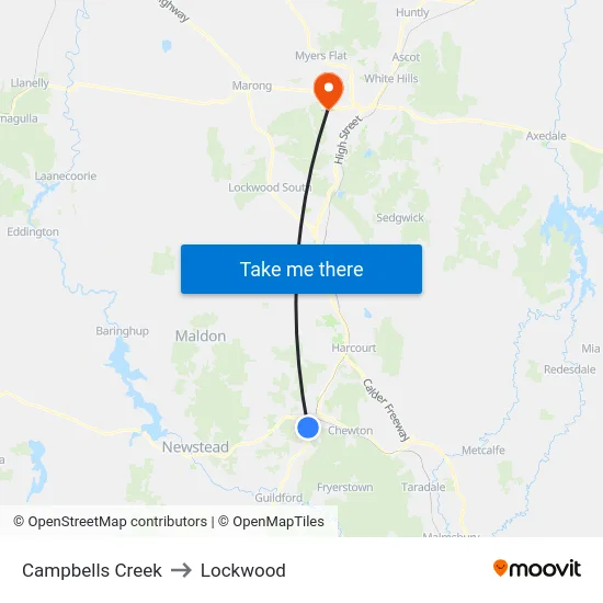 Campbells Creek to Lockwood map