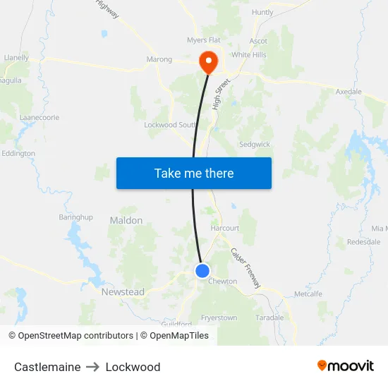 Castlemaine to Lockwood map