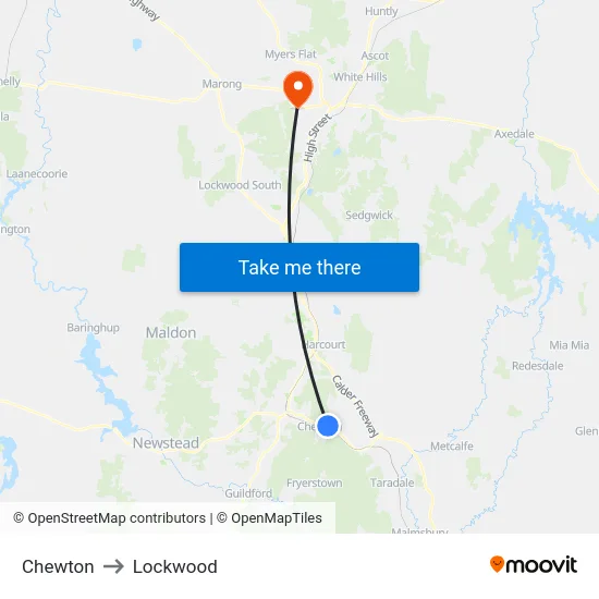 Chewton to Lockwood map