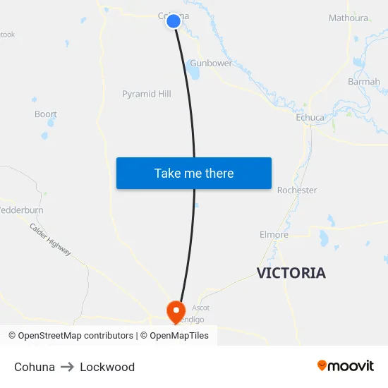 Cohuna to Lockwood map