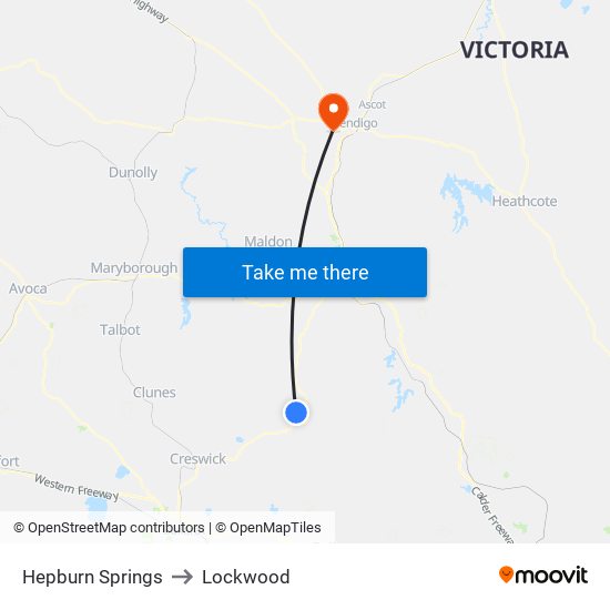 Hepburn Springs to Lockwood map