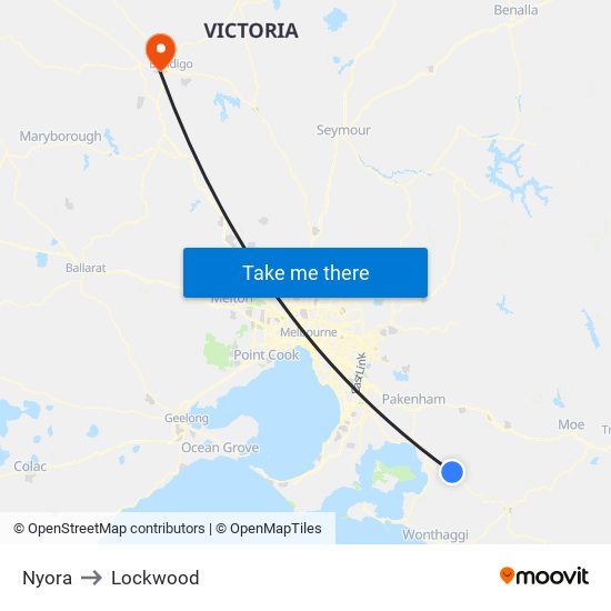 Nyora to Lockwood map