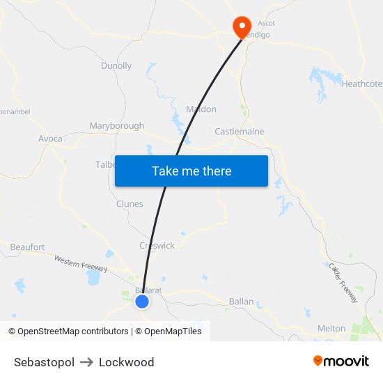 Sebastopol to Lockwood map